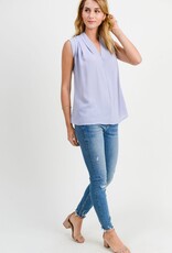 Miss Bliss D&R Raised Neck Pleat Deep V Neck Slvls Top-Grey