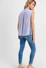Miss Bliss D&R Raised Neck Pleat Deep V Neck Slvls Top-Grey