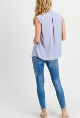 Miss Bliss D&R Raised Neck Pleat Deep V Neck Slvls Top-Grey