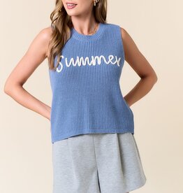 Miss Bliss Summer Script Knit Tank-Blue