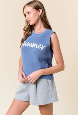 Miss Bliss D&R Round Neck Summer Sweater Tank Top-Lt Blue
