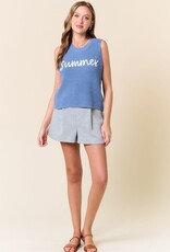 Miss Bliss D&R Round Neck Summer Sweater Tank Top-Lt Blue