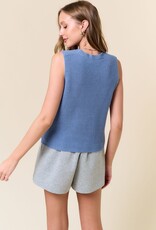 Miss Bliss D&R Round Neck Summer Sweater Tank Top-Lt Blue