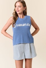 Miss Bliss D&R Round Neck Summer Sweater Tank Top-Lt Blue