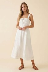 Miss Bliss D&R Contrast Top Stitch & Btn Strap Midi Dress-Off White