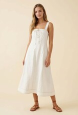 Miss Bliss D&R Contrast Top Stitch & Btn Strap Midi Dress-Off White