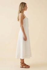 Miss Bliss D&R Contrast Top Stitch & Btn Strap Midi Dress-Off White