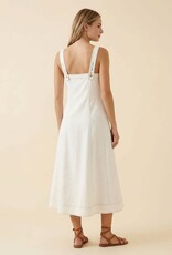 Miss Bliss D&R Contrast Top Stitch & Btn Strap Midi Dress-Off White