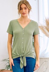 Miss Bliss D&R Front Tie Short Sleeve Button Top-Olive