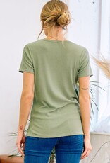 Miss Bliss D&R Front Tie Short Sleeve Button Top-Olive