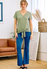 Miss Bliss D&R Front Tie Short Sleeve Button Top-Olive