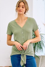 Miss Bliss D&R Front Tie Short Sleeve Button Top-Olive