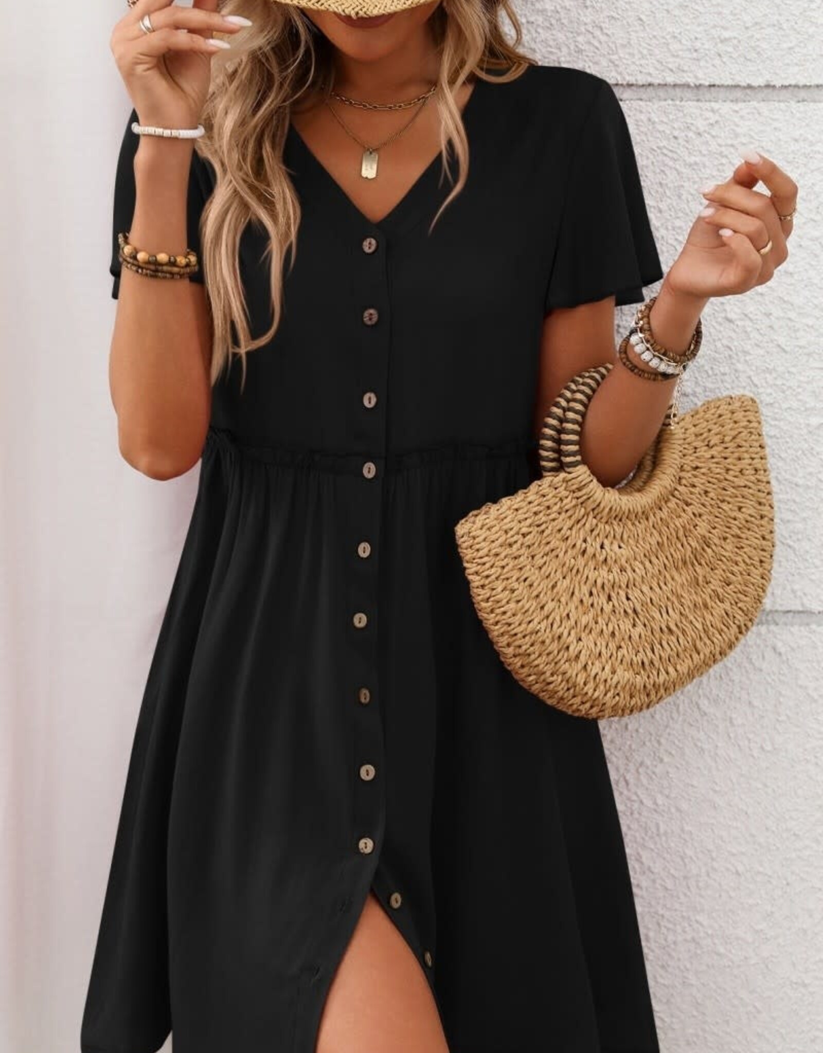 Miss Bliss Aiw SS Black Button Up Dress