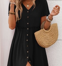 Miss Bliss Mini Black Button Up Dress