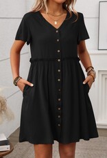 Miss Bliss Aiw SS Black Button Up Dress