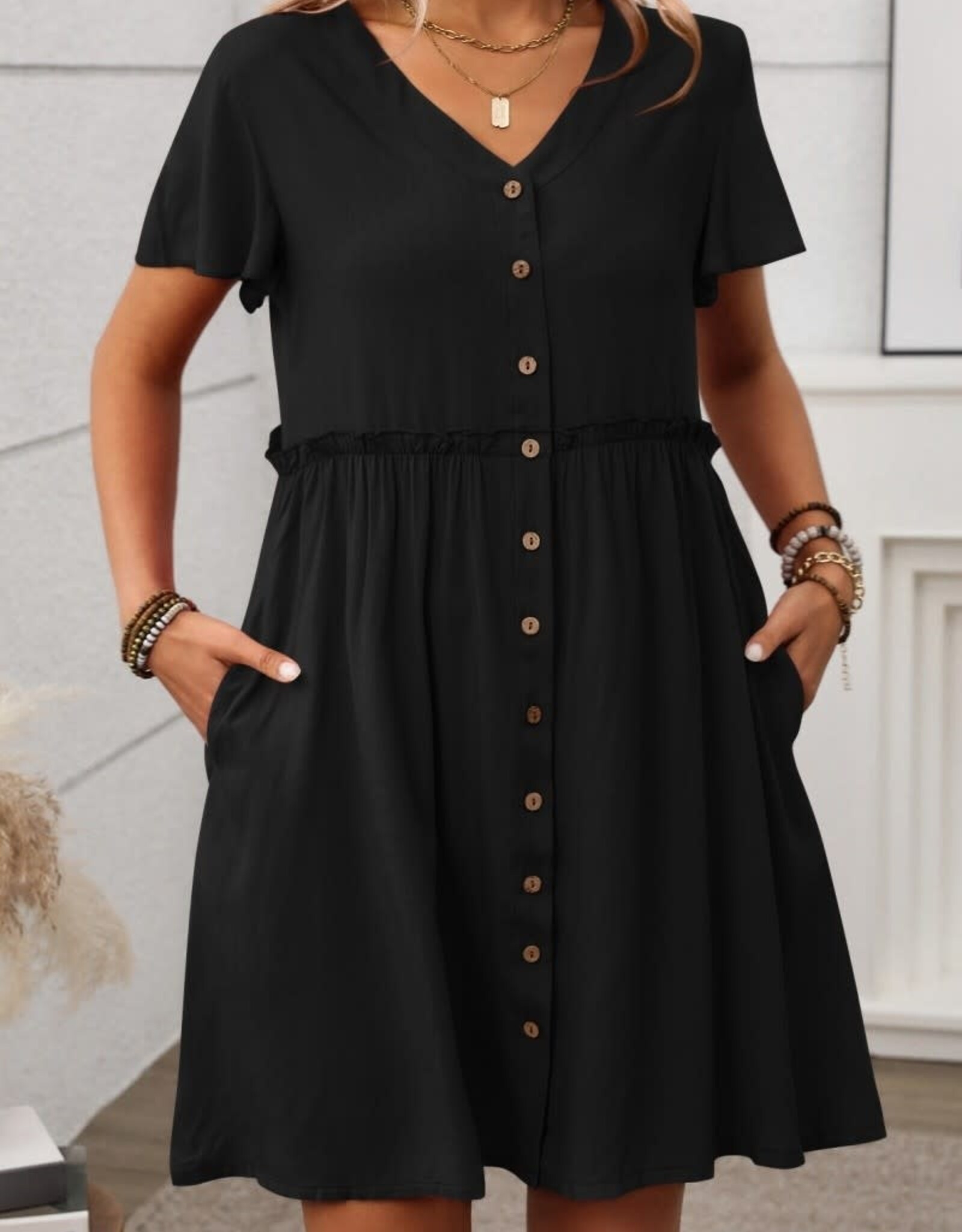 Miss Bliss Aiw SS Black Button Up Dress
