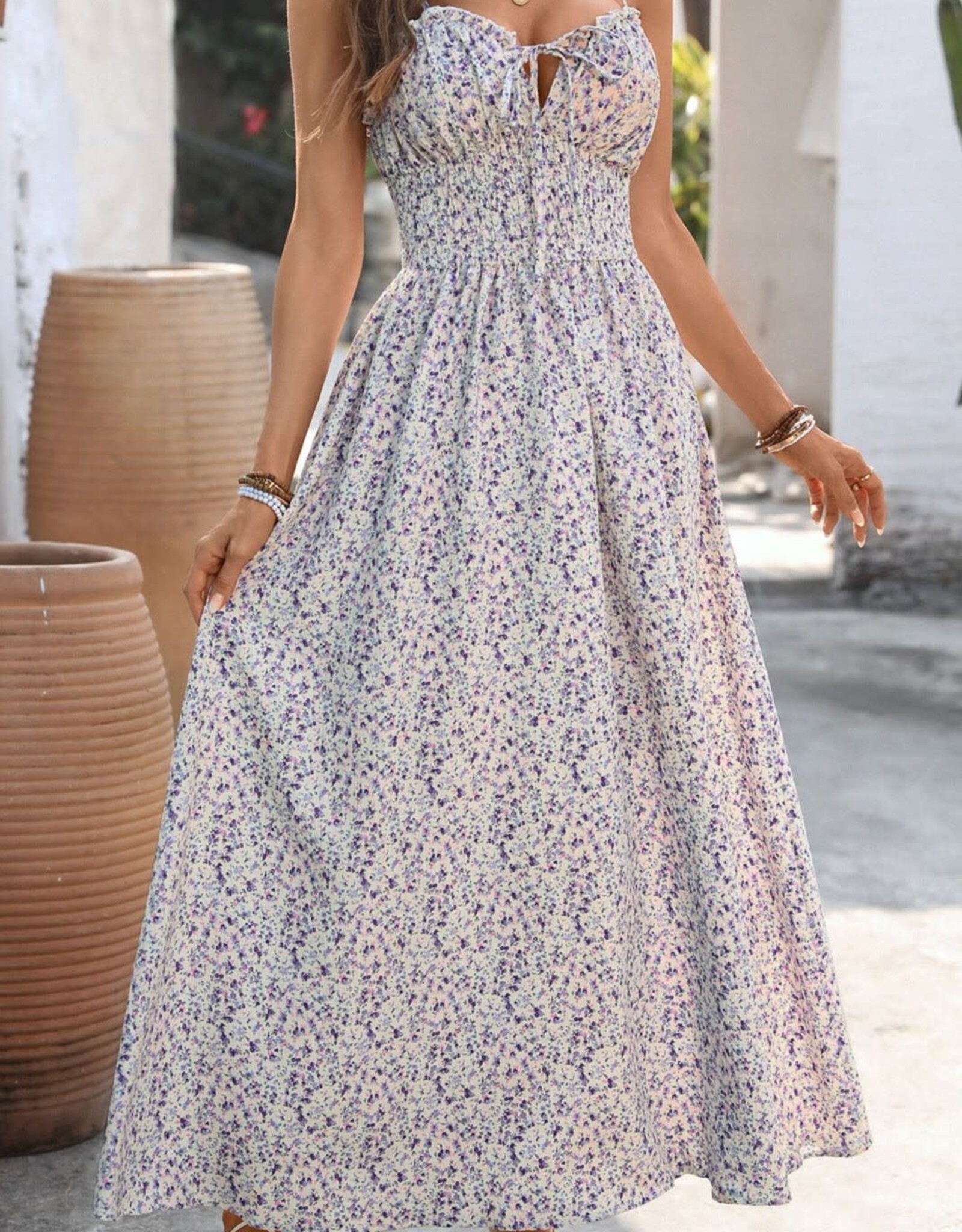 Miss Bliss Aiw purple Floral Spag Strap Maxi Dress-