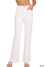 Miss Bliss Zen Washed Frayed Cutoff Hem Straight Wide Pants-White
