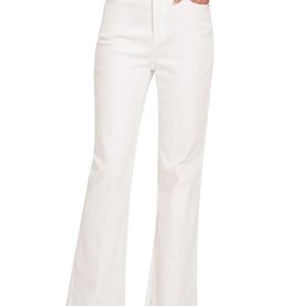 Miss Bliss Washed Frayed Hem Straight Wide Pants-White