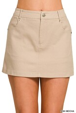 Miss Bliss Zen Cotton Twill Lined Mini Skirts-Ash Mocha