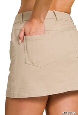 Miss Bliss Zen Cotton Twill Lined Mini Skirts-Ash Mocha