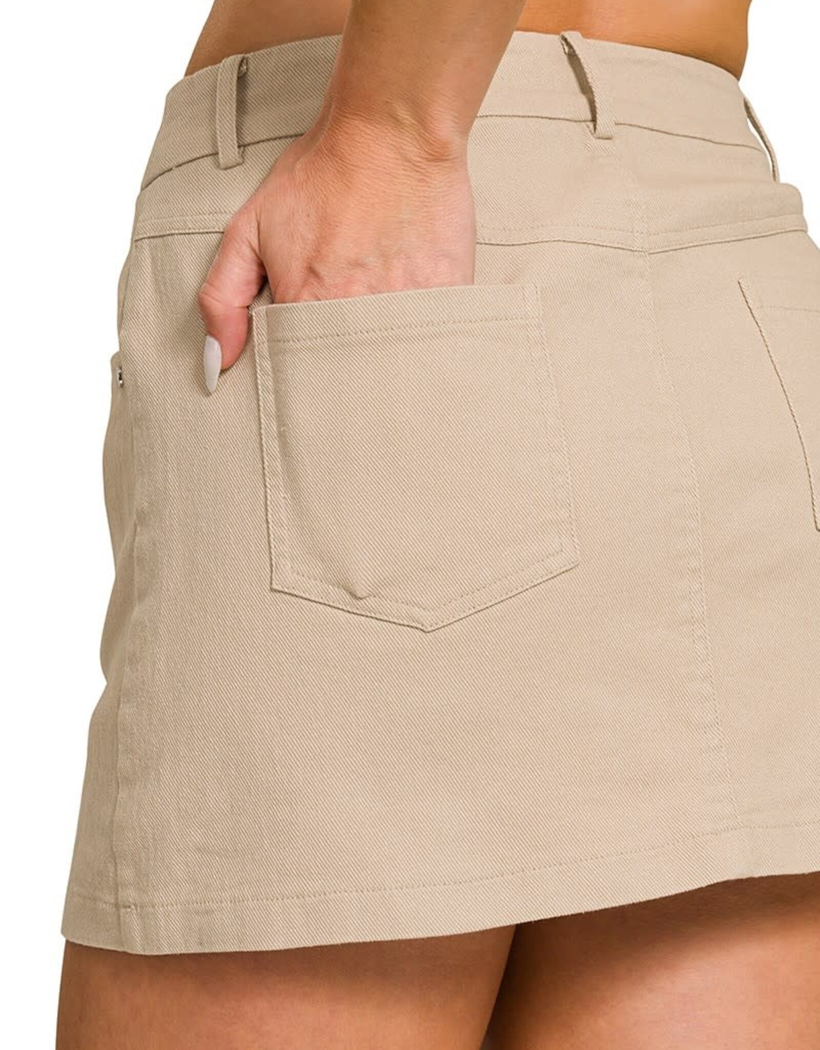 Miss Bliss Zen Cotton Twill Lined Mini Skirts-Ash Mocha