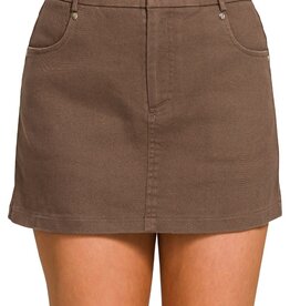 Miss Bliss Cotton Twill Lined Mini Skirts-Brown