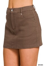 Miss Bliss Zen Cotton Twill Lined Mini Skirts-Brown