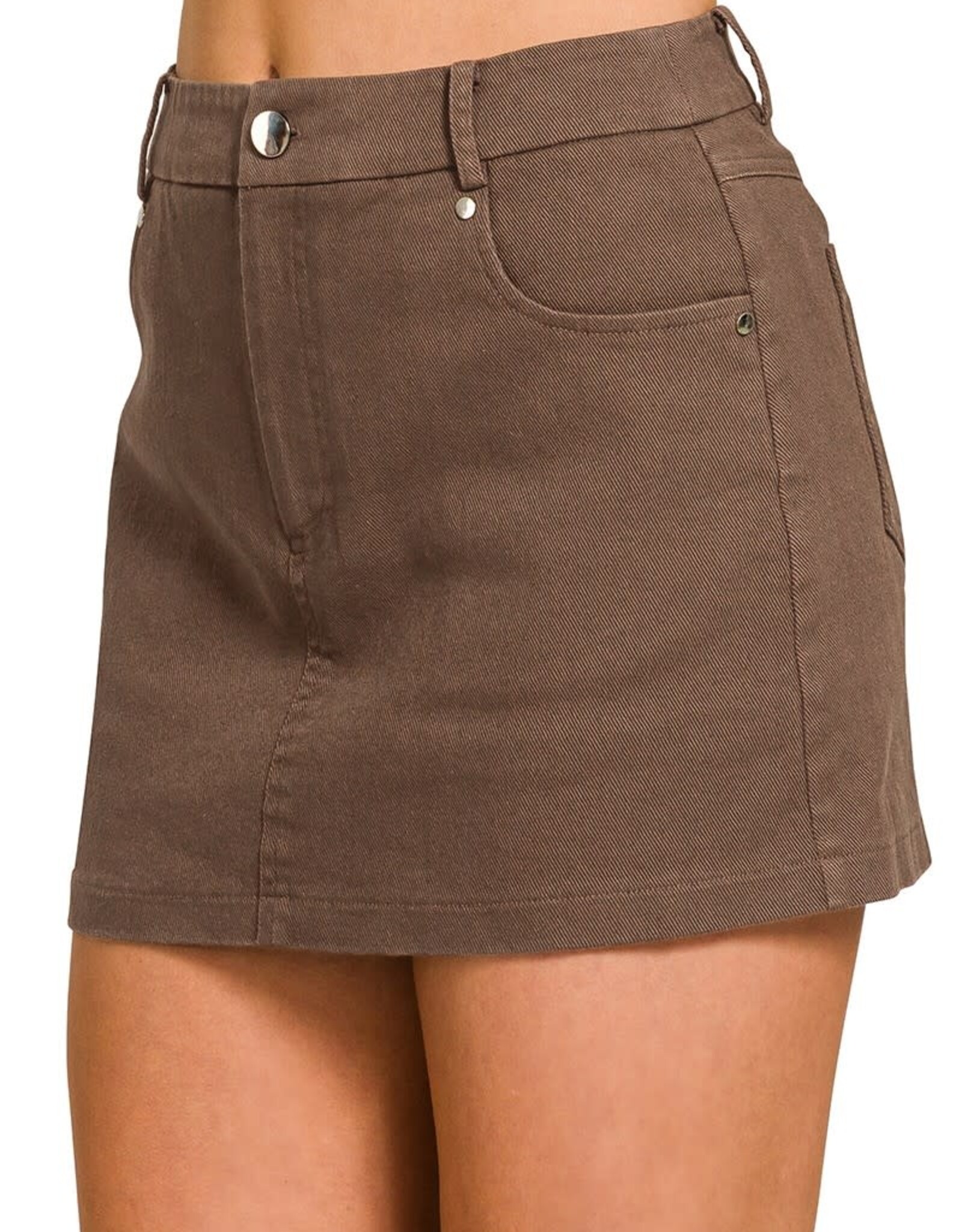 Miss Bliss Zen Cotton Twill Lined Mini Skirts-Brown