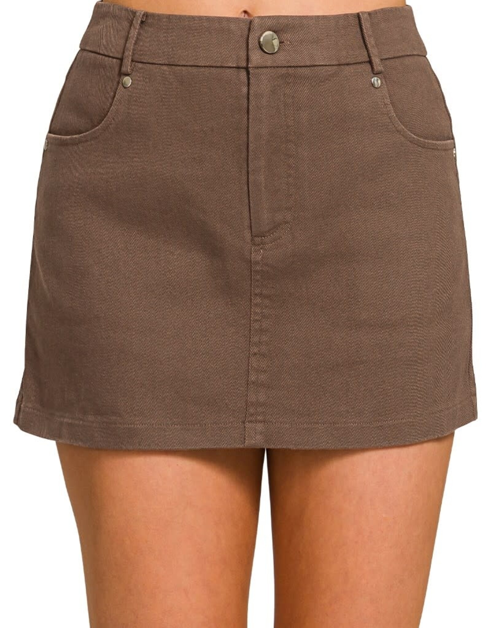 Miss Bliss Zen Cotton Twill Lined Mini Skirts-Brown