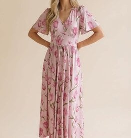 Miss Bliss Flutter SS Fit And Flare Tulip Dress-Pink