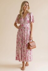 Miss Bliss HAP Flutter SS Fit And Flare Tulip Dress-Pink