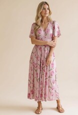Miss Bliss HAP Flutter SS Fit And Flare Tulip Dress-Pink