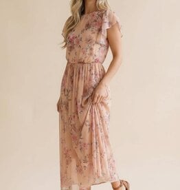 Miss Bliss Fit And Flare Floral Maxi-Peach