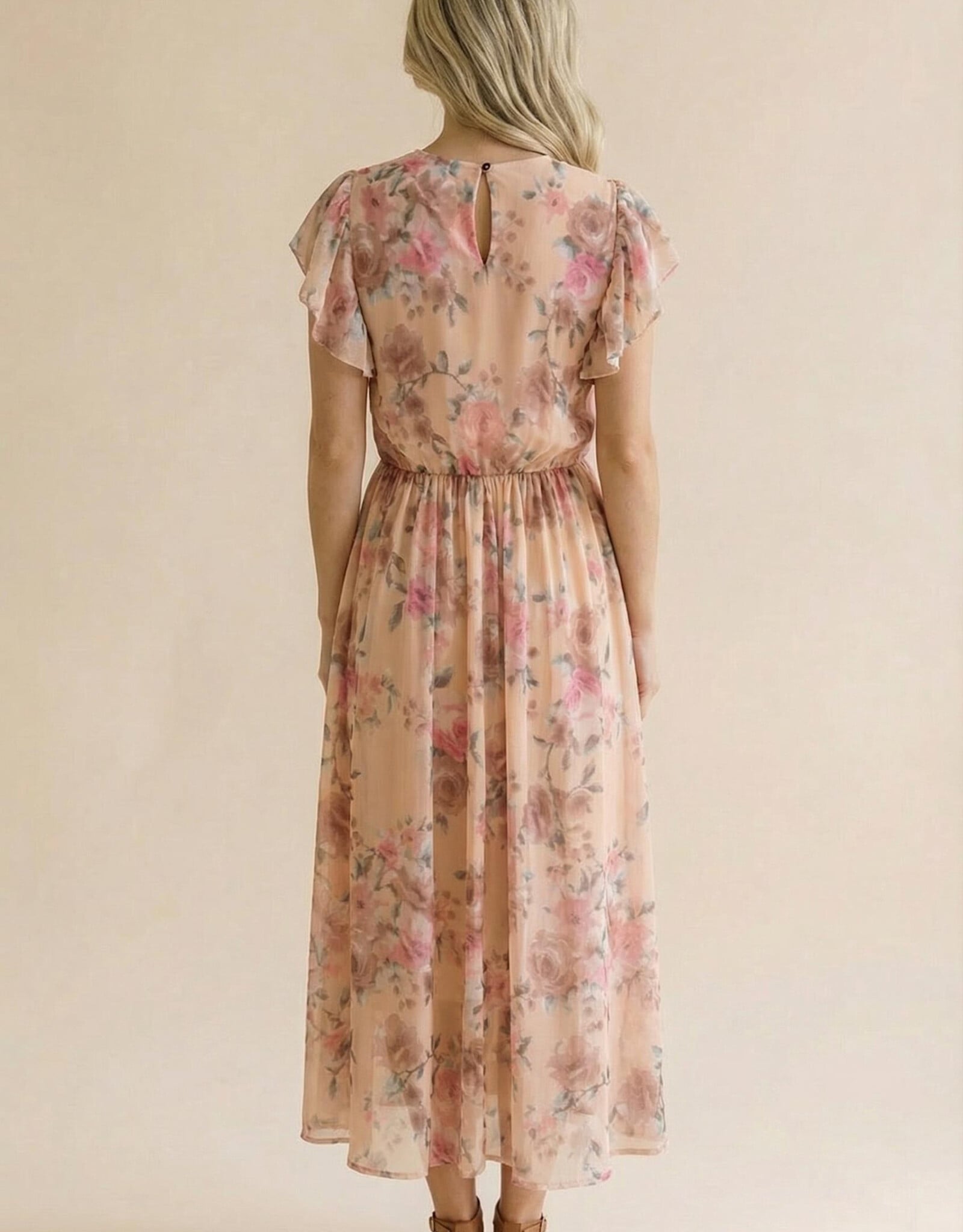 Miss Bliss Hap Fit And Flare Semi Sheer W/ Back Nck Button-Peach