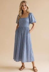 Miss Bliss Hap Bubble Ss Babydoll Floral Knit Dress-Blue