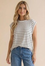 Miss Bliss Hap Round Neck Short Sleeve Stripe Knit Top