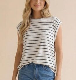 Miss Bliss Round Neck Short Sleeve Stripe Knit Top