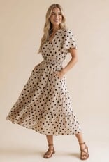 Miss Bliss Polkadot Smocked Waist Tiered Maxi Dress-White