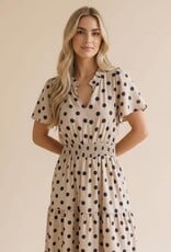Miss Bliss Polkadot Smocked Waist Tiered Maxi Dress-White