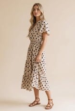 Miss Bliss Polkadot Smocked Waist Tiered Maxi Dress-White