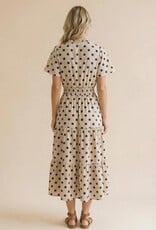 Miss Bliss Polkadot Smocked Waist Tiered Maxi Dress-White