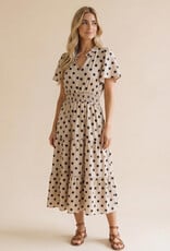 Miss Bliss Polkadot Smocked Waist Tiered Maxi Dress-White