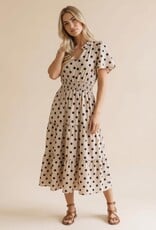 Miss Bliss Polkadot Smocked Waist Tiered Maxi Dress-White