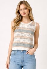 Miss Bliss Dream Open-back Stripe Knit Tank W Bows-Blue/Kh