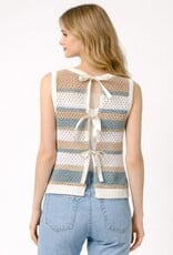 Miss Bliss Dream Open-back Stripe Knit Tank W Bows-Blue/Kh