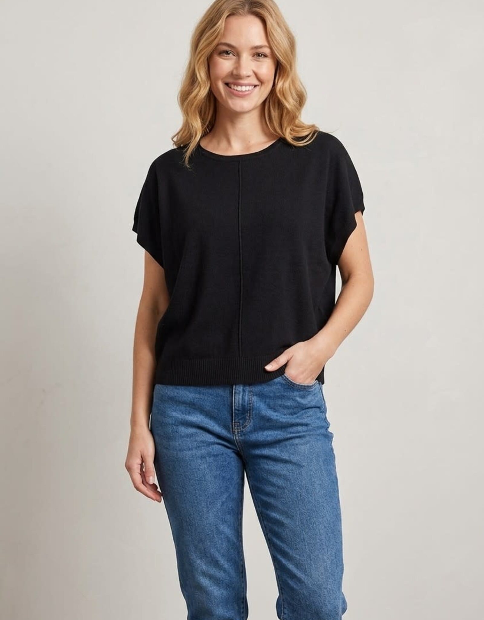 Miss Bliss Dream Chic Ss Sweater Top-Black