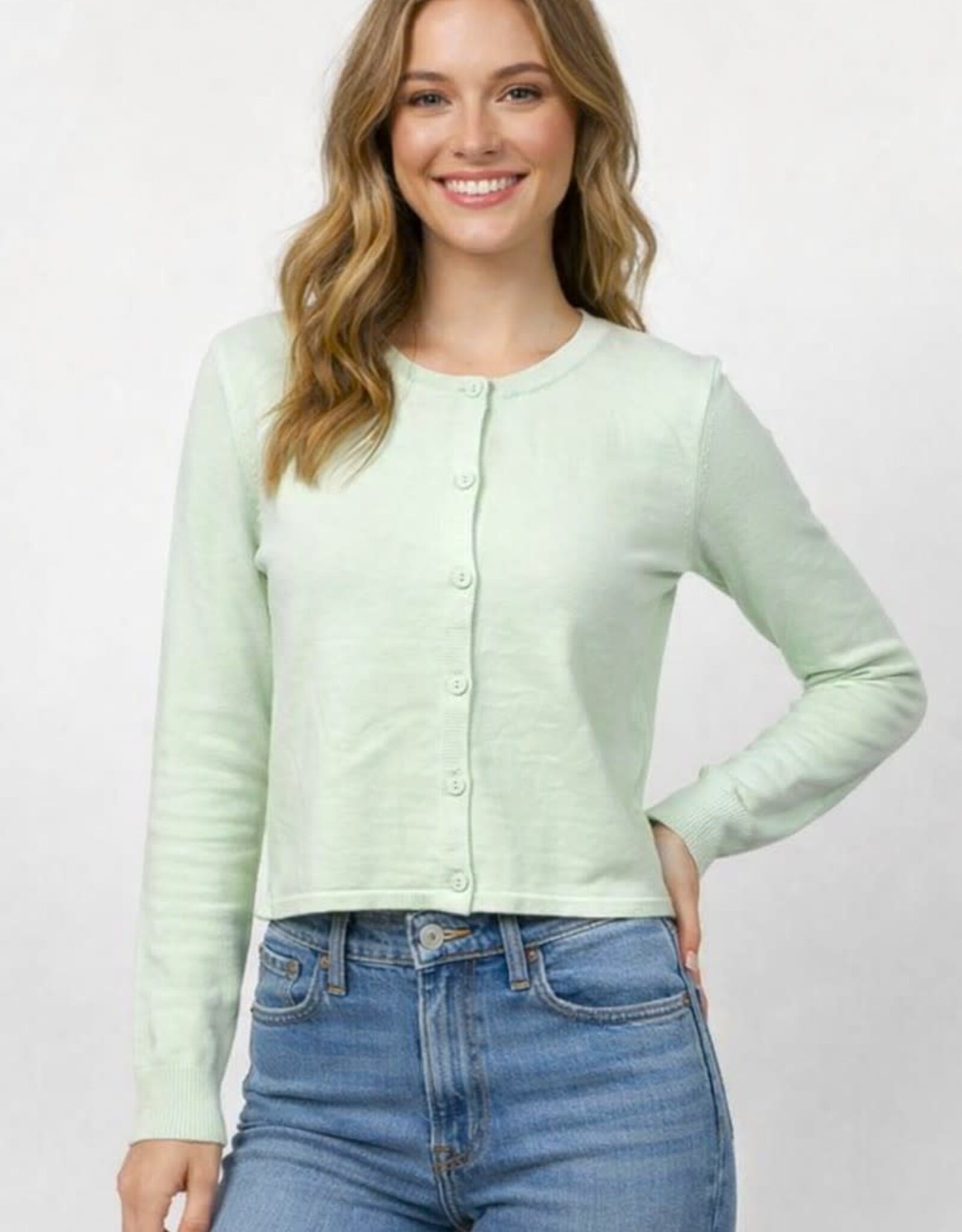 Miss Bliss Dream Slim Fit Button Up Cardigan-Mint