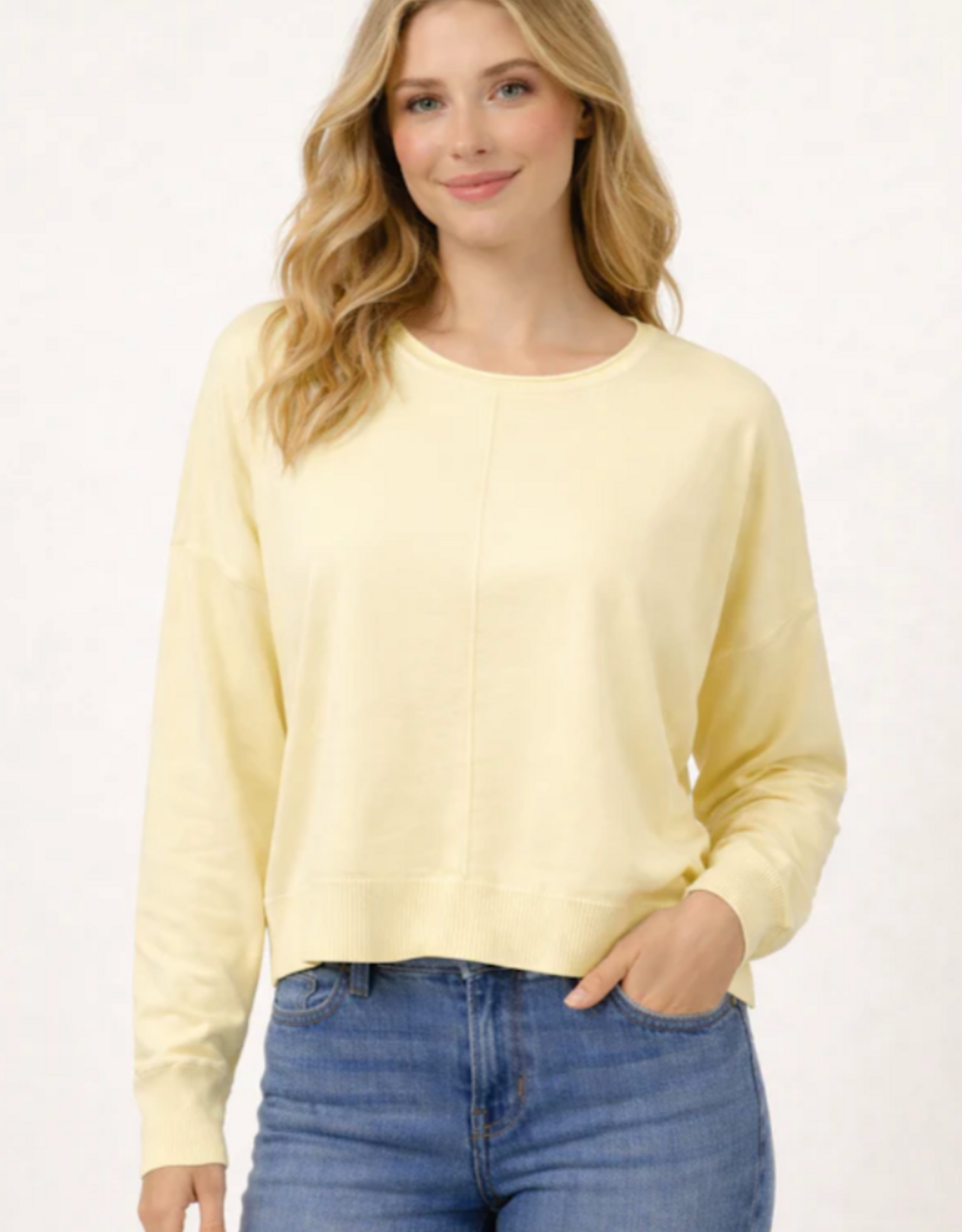Miss Bliss Dream Front Seam Round Neck Pullover-Butter