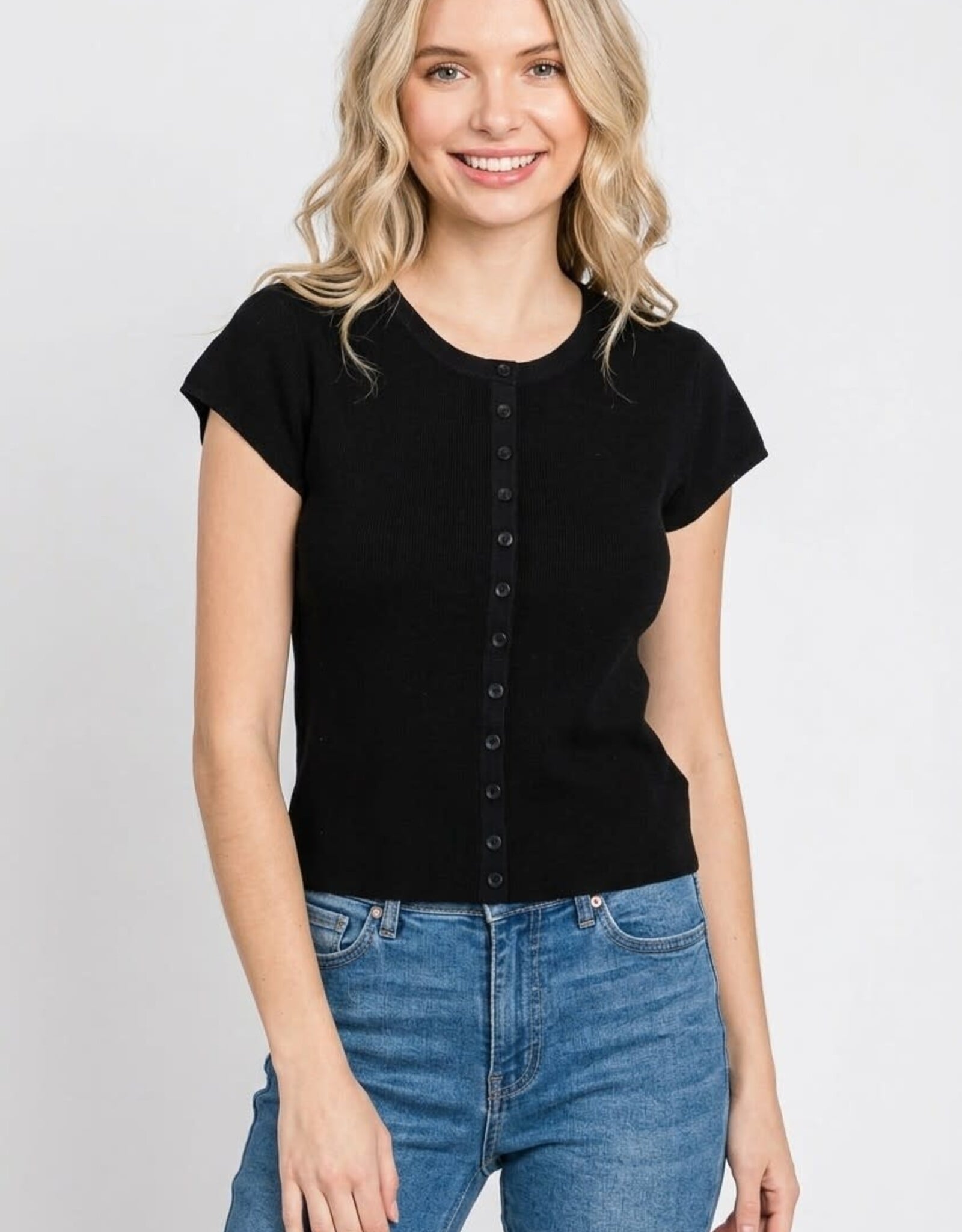 Miss Bliss Dream Charming Short Slv Cardi Top-Black